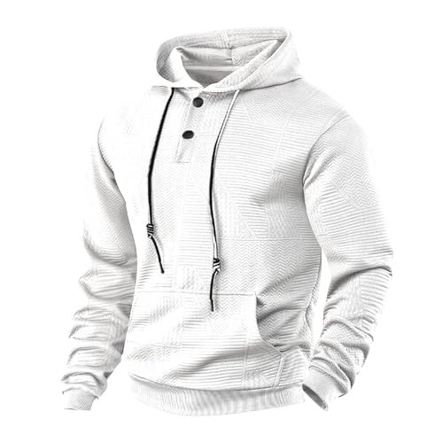 Mens Texture Hoodies Pullover Velvet Jacquard Hooded Sweatshirt Causal Button Drawstring Hoodie with Kangaroo Pocket2