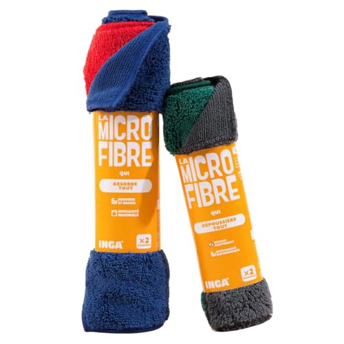 Inga – 4 fibras lavables – muy eficaces, absorbentes y eliminan todo – Fabricado en Europa – Microfibra lavable ultra eficaz de 5 años
