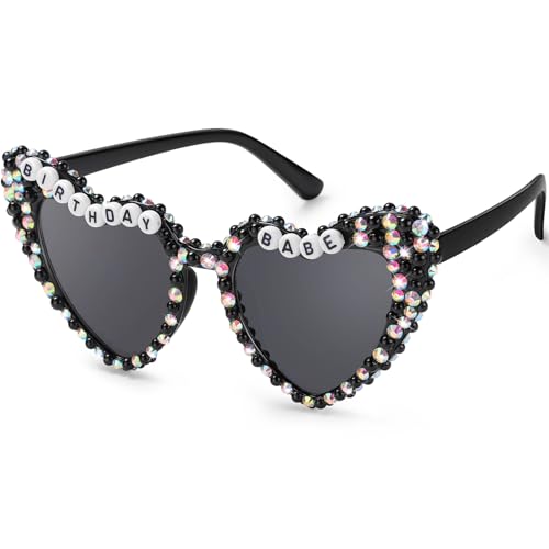WantGor Birthday Glasses, Heart Sunglasses Birthday Babe Party Gift Accessories Favors for Women