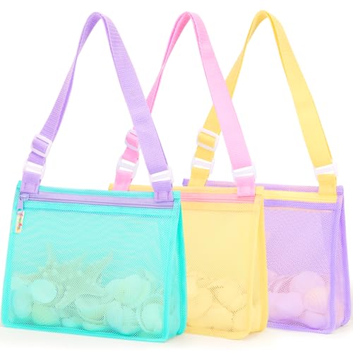 Tagitary Beach Toys Mesh Beach Bags Sand Toys Kids Seashell Bag with Zipper,Outdoor Toys Travel Summer Must Have Accessories for Boys and Girls(Only Bags)