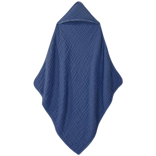 Image of Looxii Baby Hooded Towel Muslin Cotton Baby Towels for Baby Bath for Newborns Navy