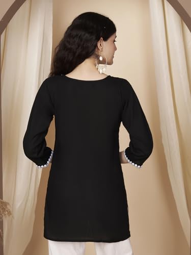 Image of Short Kurti for Women for Jeans, Chikankari Kurtis for Ladies, Lakhnavi V- Neck Women's Tunic Design Kurta, Floral Kurtas & Tunics for Woman