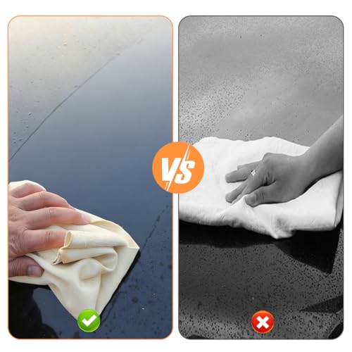 2 Stück 40 X 60 cm Auto Ledertuch, Super Saugfähig Fensterleder Echt Leder, Fusselfrei und Hinterlässt Keine Spuren, Trockene und Nasse Anwendung, Ledertuch Autopflege für Autos, Fenster und Glas