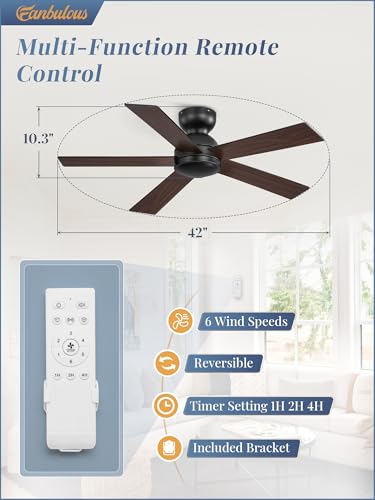 Image of Fanbulous 42 Inch Ceiling Fan without Light, Flush Mount Low Profile,Black