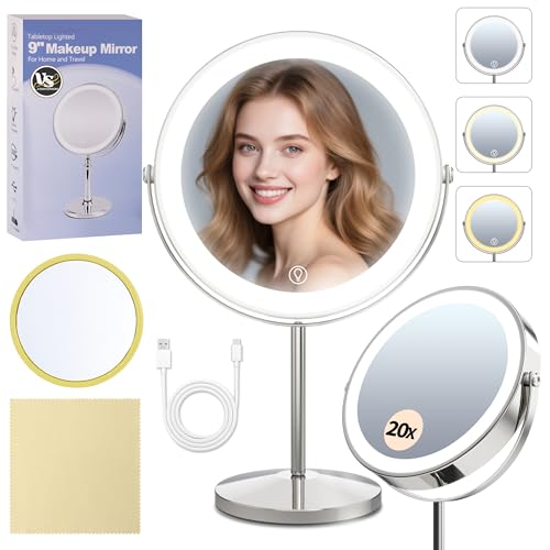 9" Magnifying Mirror with Light 1X/20X, Makeup Mirror with Light ...