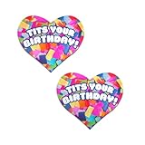PASTEASE Birthday Pasties - Tits Your Birthday!' Heart with Confetti Nipple Covers for Festivals, Raves, & Lingerie - Celebrate With This Party Outfit Accessory | Waterproof & Latex Free Rainbow
