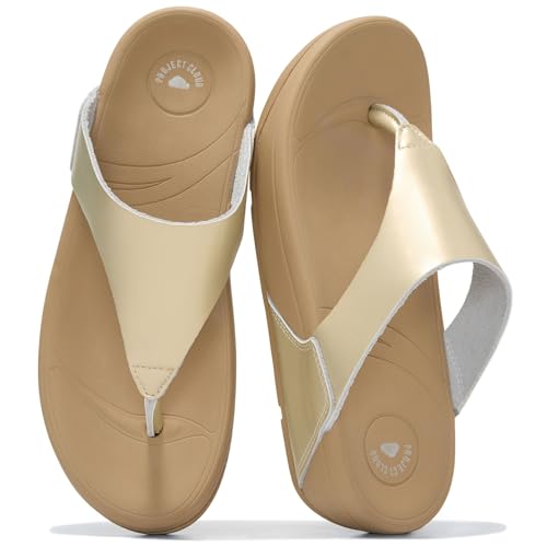 Image of Project Cloud Genuine Leather Women's Sandals - Thong Flip Flops with Plush Soft Insole, Arch Support & Non Slip Outsole - Comfortable Beach & Summer Slides