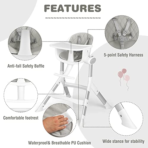 Image of INFANS Baby High Chair, Modern Convertible Design Highchair with Aluminum Construction, 5 Different Heights, Removable Tray, Detachable PU Leather Cushion, Dinning Seat for Infant and Toddlers