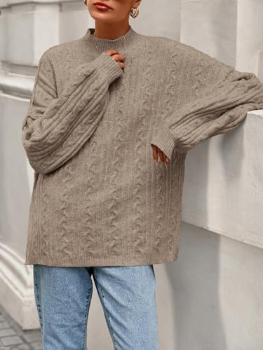 PRETTYGARDEN Womens Sweater 2025 Long Sleeve Crewneck Cable Knit Oversized Sweaters Pullover Exposed Seam Fall Outfits3