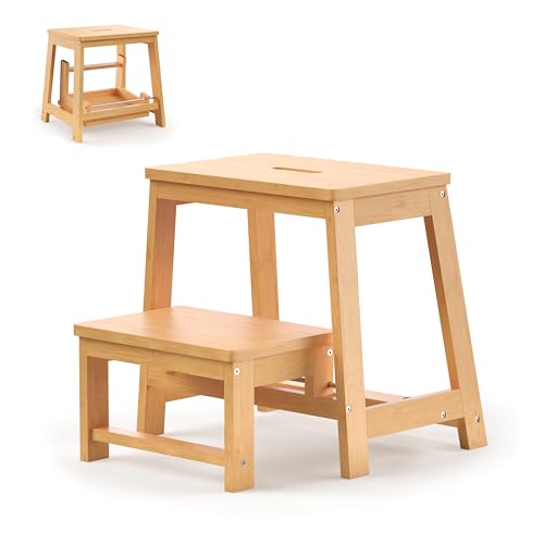 BEKVEM Bamboo Folding Step Stool with Sturdy Structure and Wide Stepping Surface for Safety, Multi-Purpose Foldable Step Ladder for Bathroom,Bedroom,Kitchen Step Stools for Kids & Adults, 400 lbs