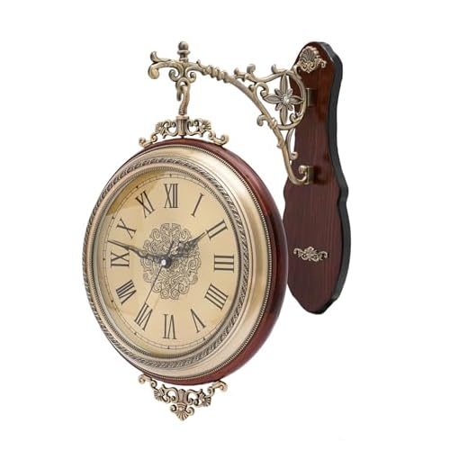 Large Wall Clock Double Sided, European Style Double Sided Alloy Wall Clock 360° Rotating Metal Wall Watch Non Ticking Silent Clock for Indoor Outdoor Office Living Room Porch Clock Wall Decor