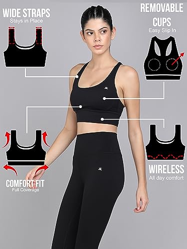 Image of Kobo Medium Impact Slip on Everyday Sports Bra for Women - Lightly-Padded, Non-Wired & High Coverage | Lined Cups with Removable Inserts (Imported)