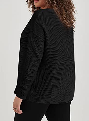 Image of Eytino Womens Plus Size Sweaters Casual Long Sleeve Loose V Neck Button Henley Tops Pullover Knit Jumpers,(1X-5X)