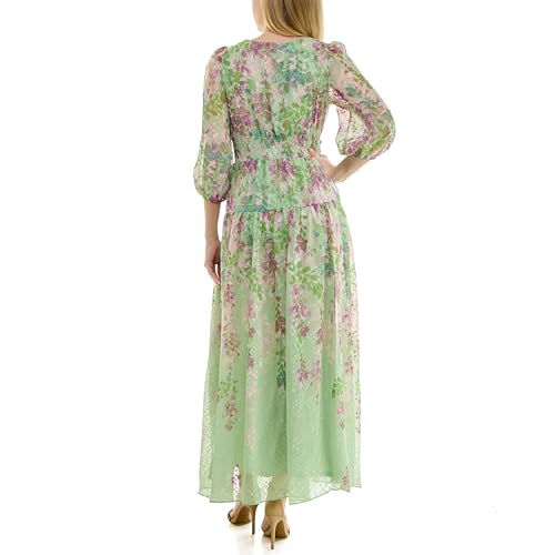 Image of Maison Tara Women's Romantic V-Neck Floral Cumberbund Waist Maxi Dress