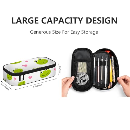 Image of Yekiua Frogs Pen Bag Cute Frog Head Hearts Large Pencil Case Big Capacity Pencil Pouch Pencil Holder