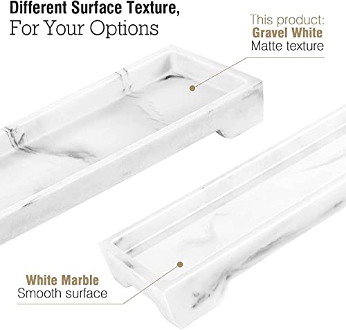 Luxspire Bathroom Vanity Tray, Toilet Tank Tray, Kitchen Sink Trays, 11" X 4" Resin Rectangle Bathroom Tray For Counter, Marble Tray For Soap Dispenser Perfume Jewelry, Small, Gravel White #TOP4