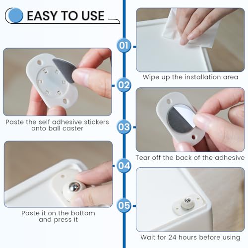Image of Self Adhesive Caster Wheels, Appliance Rollers Appliance Slider for Kitchen, 360 Swivel Small Casters - Solve Coffee Maker Small Appliances Countertop Sliding (Black,White - 8 Pcs)