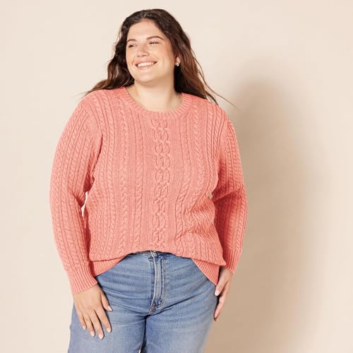 Image of Amazon Essentials Women's Regular Fit Soft Cotton Cable Knit Ribbed Crewneck Sweater (Available in Plus Size)