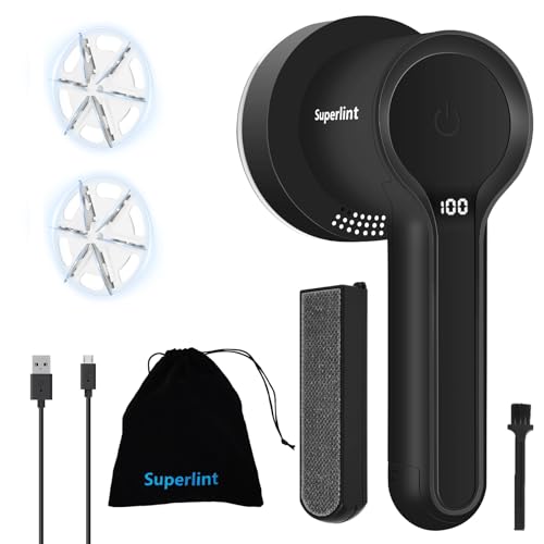 SUPER LINT Electric Fabric Shaver Electrostatic Brush, LED Display, 3-Speeds, Rechargeable Sweater...