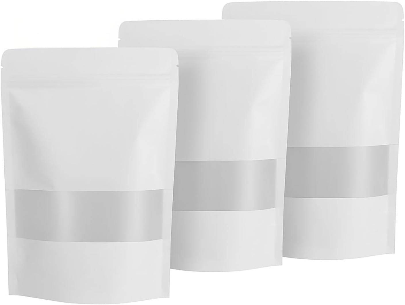 Premium 100 PCS Stand-Up Ziplock White paper Pouches (7.9x11.8 inch) – Resealable Food Storage Bags with Clear Window for Snacks, Coffee, Candy – Reusable, Leakproof, Eco-Friendly