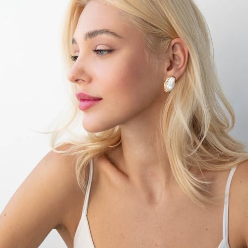 Vintage Pearl Earrings Chunky 14K Gold Plated Statement Baroque Pearl Earrings for Women Stud Non Tarnish Stainless Steel2