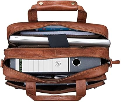 STILORD Jack lederen hoesje aktetas voor heren vintage schoudertas voor kantoorwerk 13,3 inch laptop hoesje voor grote DIN A4 bestanden echt leder Kleur:cognac - glimmend