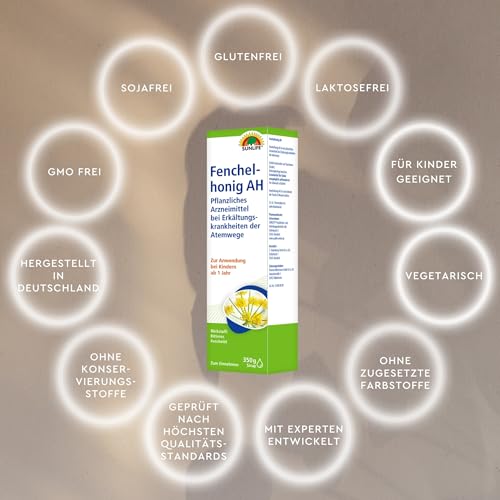 SUNLIFE Fenchelhonig AH 350 g - Sirup gegen Erkältung & Husten - Wirkstoff bitteres Fenchelöl - Hustenlöser für Kinder ab 1 Jahr - Fenchelhonig flüssig