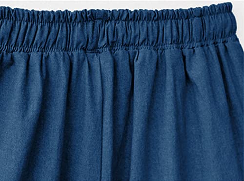 CHARTOU Women Elastic Waist Wide Leg Capris Cropped Denim Pants Jeans Palazzo Culottes with Pocket3