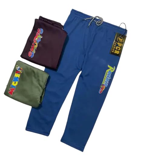 Image of Unisex Kid's Polyester Solid Printed Elastic Waistband Combo Multicolor Track Pants Casual Fit 98