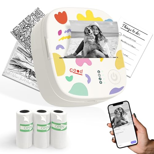 XenGro Mini Sticker Printer AHM2, Mini Thermal Printer with 3 Rolls...