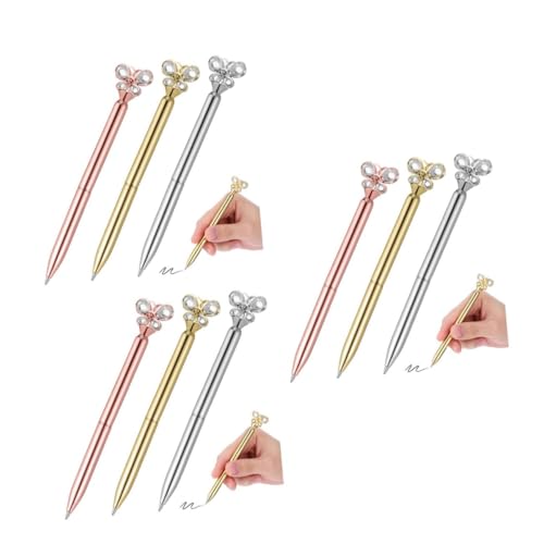 Stylos à bille métal rose or avec cristaux TEHAUX 9 pièces