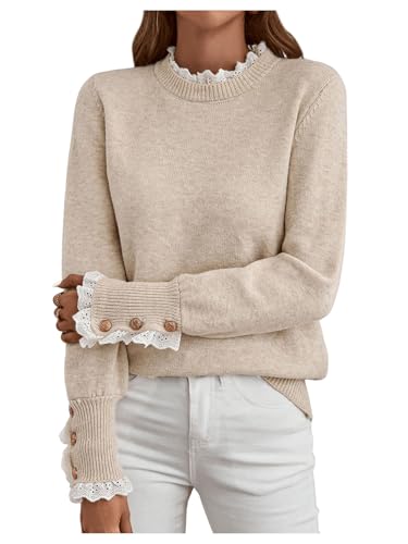 MakeMeChic Women's Fall Sweaters Lace Peplum Mock Neck Cozy Sweater Pullover
