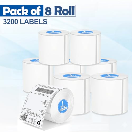 Image of MOREBLUE 4x6 Thermal Label Roll for Shipping 8 Roll,100mm x 150mm (400 Label Per Roll) Direct Thermal Shipping Labels Sticker Roll | Strong Adhesive Barcode & Address Labels for Courier