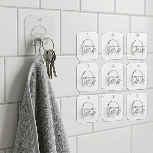Image of Btag V Shape Self Adhesive Wall Sticker Hooks | Strong Grip for Home, Bathroom, Kitchen & Office Use | Waterproof & Rust-Proof Design | Easy Install, Long-Lasting Hold for Any Room (Transparent PO10)