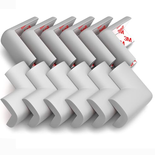12-Pack Corner Protectors Baby Proof, Furniture Corner and Edge Safety Bumpers, Soft Rubber Foam Cushion Covers, 3M Taped Corner Guards, Baby Child Proofing Pads, Table Corner Protectors, Gray