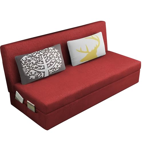 Image of Divano 3 Seater Sofa Cum Bed for Living Room (Maroon) Premium Fabric Sofa