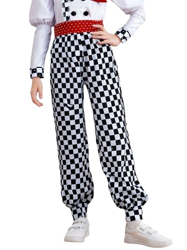 Kids Boys Girls Kitchen Restaurant Chef Pants Elastic High Waistband Plaid Pants for School Performances3