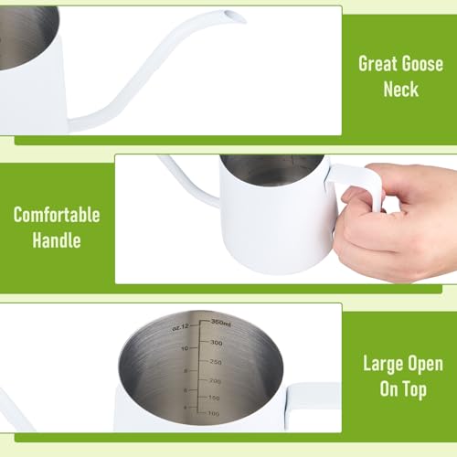 Image of Watering Can for Indoor Plants, Indoor Watering Can with Long Spout and Handle Rust-Proof 304 Stainless Steel Material (350ml /12oz-White)