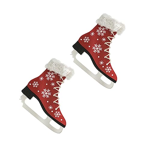 Veemoon Christmas Boot Skates Decorations 2 Pcs Wooden Ice Skating Bootie Ornaments for Home Decor Festive Pendant