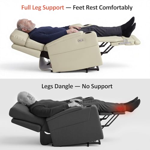 Image of MCombo Lift Chair for Tall Man 6'6'', Dual Motor Power Lift Recliner Chair for Elderly, Lay Flat for Sleeping, Heat and Massage, USB & Type C, Faux Leather 7755 (Cream White)