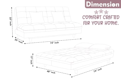 Image of Los Angeles Modern Convertible Futon Sofa Bed, Tufted Upholstered Folding Couch with Adjustable Backrest, Space Saving Sleeper Sofa for Living Room, Apartment, Office, Dorm & Guest Room - Rose Pink