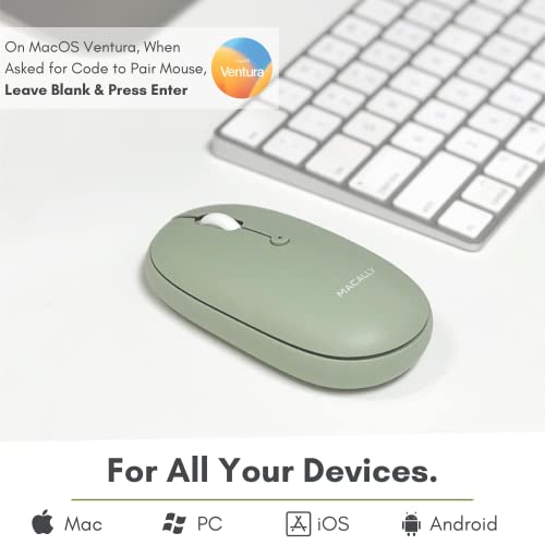 Macally Wireless Bluetooth Mouse - Quiet, Comfortable, Rechargeable for MacBook Air/Pro, Mac, iMac, Apple iPad - Wireless Mouse for Laptop, Windows PC Desktop