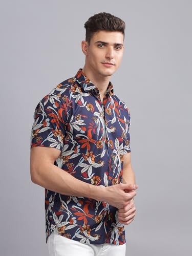 Image of MODERN ELEGANCE Men Slim Fit Navy Small Liberty Floral Printed Casual Shirt