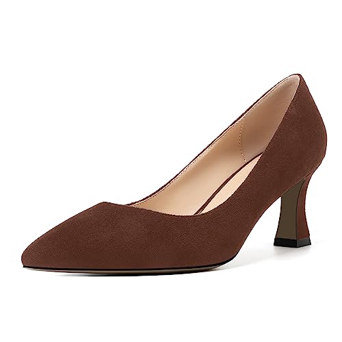 SHOWFOREST Womens Pointed Toe Slip On Evening Suede Dress Spool Mid Heel Pumps Shoes 2.5 Inch