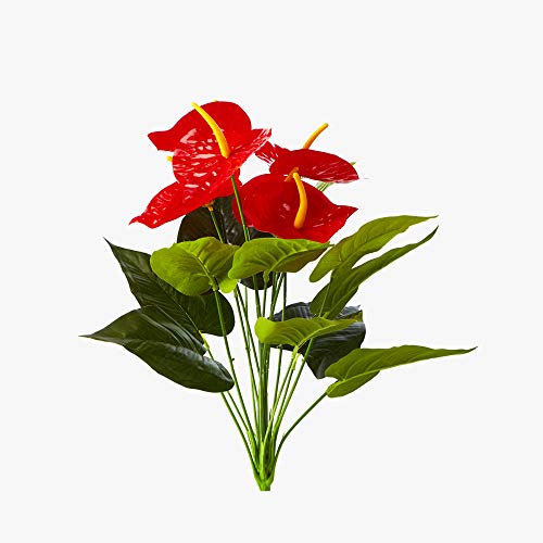 ELITE FLORAL 20" Artificial Anthurium Spray with Greens, 18 Stems, 12 Leaves and 6 Flowers for Home Garden Office Flowers Arrangement Wedding Decorations