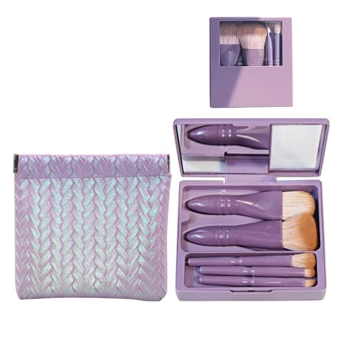 5 Brochas De Maquillaje Y 1 Mini Bolsa De Almacenamiento, Juego De Brochas De Maquillaje Con Espejo, Herramientas De Belleza, Brochas De Maquillaje Portátiles, Accesorios De Viaje