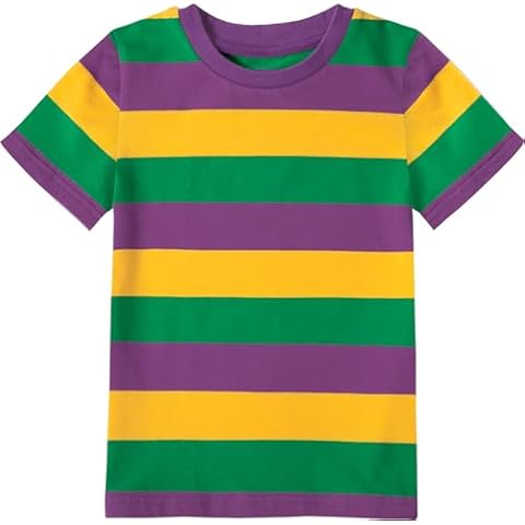 COSLAND Toddler Mardi Gras Shirt Kids Purple Green and Gold Short Sleeve Striped Shirt, Purple Green and Gold, 3T Cover