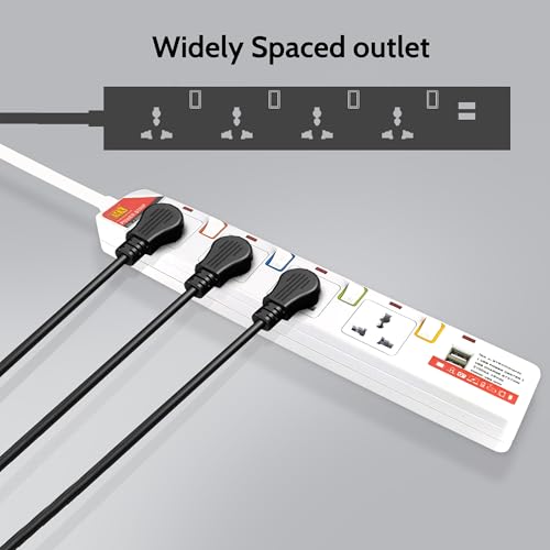 Image of MX 4‑Way Power Strip with Universal Sockets, Individual Switches, 2 USB Charging Ports, Heavy Duty Surge Protector with Extension Cord, Multi Outlet Power Strip, Outlet Extender