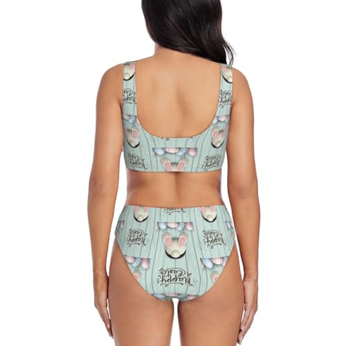 Bikini de cola de conejo Happy Easter Eggs para mujer con nudo frontal 4