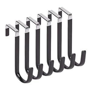 Over The Door Hooks, Door Hangers Hooks,Extra Long 5″ Rustproof Organizer Hook with Soft Rubber Padding, No-Scratch Design for Towels, Robes, Coats, Bags (6 Pack Black)